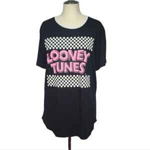 Looney Tunes Black White Pink Short Sleeve Shirt L